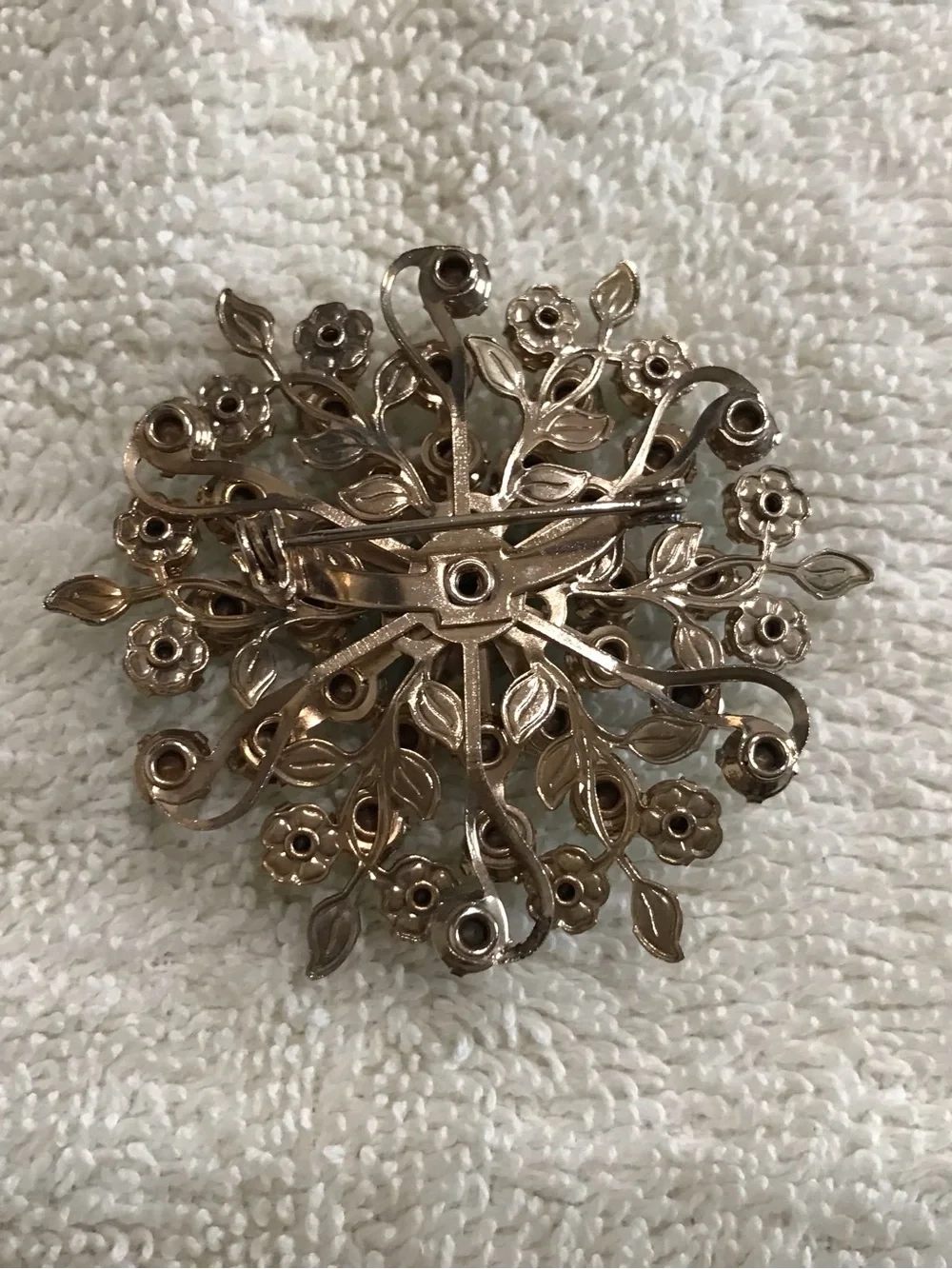 Green Rhinestone Floral Brooch - Brand Unknown